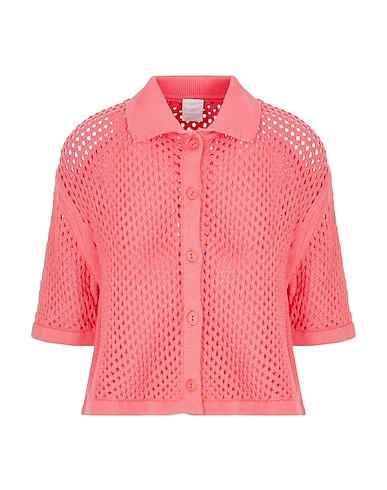 8 by YOOX カーディガン ORGANIC COTTON OPEN WORK KNIT POLO
 ピンク オーガニックコットン 100%
