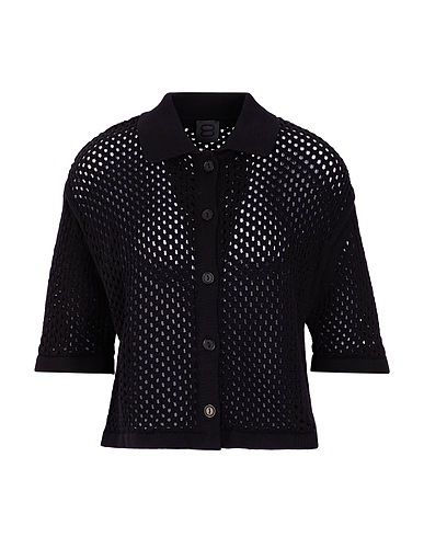 8 by YOOX Cardigan ORGANIC COTTON OPEN WORK KNIT POLO
 Black 100% Organic cotton