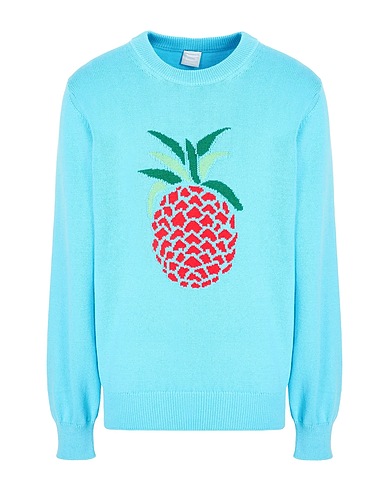 8 by YOOX Jumper ORGANIC COTTON  KNIT JUMPER WITH INTARSIA
 Turquoise 100% Organic cotton