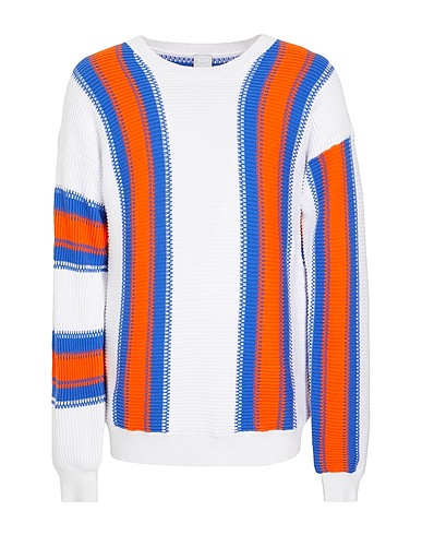 8 by YOOX Jumper ORGANIC COTTON KNIT STRIPED JUMPER
 White 100% Organic cotton