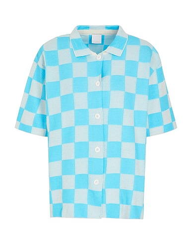 8 by YOOX Checked shirt ORGANIC COTTON CHECKERBOARD CROCHET SHIRT
 Azure 100% Organic cotton