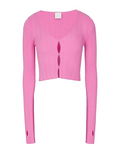 8 by YOOX Jumper VISCOSE BLEND RIBBED KNIT CROP CARDIGAN
 Pink 72% Viscose, 28% Recycled polyester