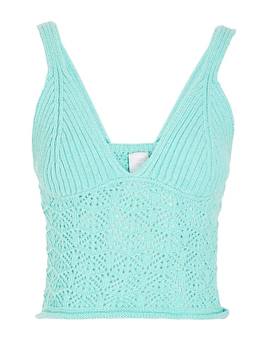 8 by YOOX Top COTTON BLEND LACE EFFECT KNIT TOP
 Turquoise 50% Cotton, 50% Recycled cotton