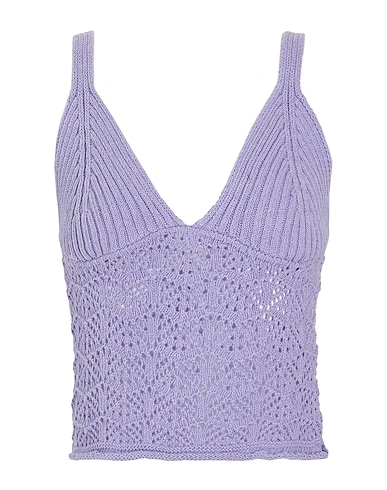 8 by YOOX Top COTTON BLEND LACE EFFECT KNIT TOP
 Lilla 50% Cotone, 50% Cotone riciclato