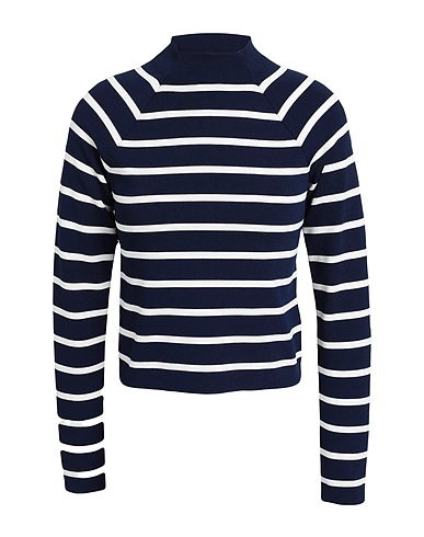 LAUREN RALPH LAUREN Polo neck STRIPED MOCKNECK SWEATER
 Navy blue 57% Recycled viscose, 43% Nylon