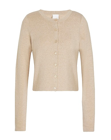 8 by YOOX Cardigan KNIT SLIM FIT CROPPED CARDIGAN Beige 70% Organic cotton, 20% Polyamide, 10% Silk