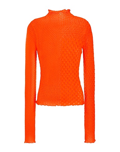 8 by YOOX Polo neck VISCOSE BLEND LACE PATCHWORK EFFECT KNIT TOP Orange 86% Viscose, 14% Polyamide