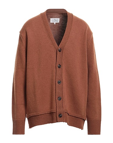MAISON MARGIELA Cardigan Camel 46% Wool, 31% Linen, 23% Cotton, Bovine leather