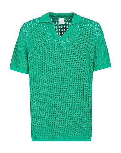 8 by YOOX Jumper COTTON BLEND OPEN WORK KNIT POLO
 Green 75% Recycled cotton, 20% Recycled polyester, 5% Other Fibres