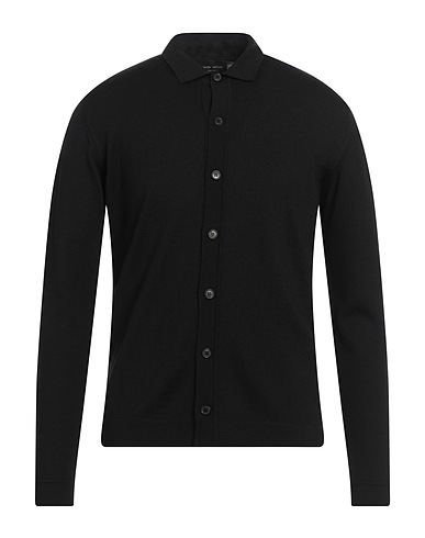 ROBERTO COLLINA Solid colour shirt Black 100% Merino Wool