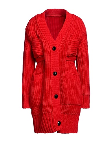 SACAI Cardigan Red 80% Wool, 20% Nylon, Bovine leather, Polyester