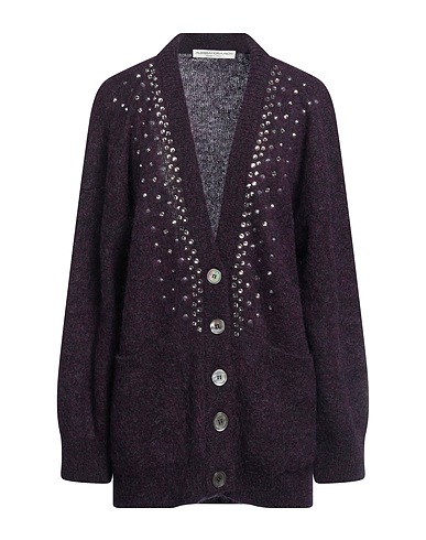 ALESSANDRA RICH Cardigan Dark purple 35% Mohair wool, 35% Wool, 27% Polyamide, 3% Elastane, Mother-of-pearl