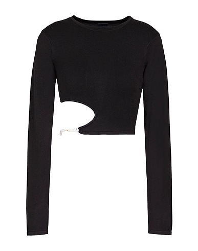 8 by YOOX Jumper KNITTED ROUND-NECK SWEATER
 Black 73% Viscose, 27% Recycled polyamide