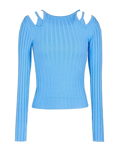 8 by YOOX Pullover RIBBED-KNIT LONG-SLEEVED SWEATER
 Blu chiaro 73% Viscosa, 27% Poliammide riciclato