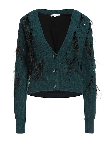 PATRIZIA PEPE Cardigan Deep teal 45% Wool, 36% Polyamide, 15% Alpaca wool, 4% Elastane, Ostrich feathers
