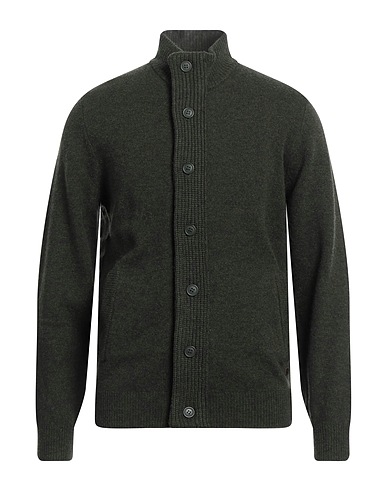 BARBOUR Cardigan Military green 100% Wool, Polyester, Soft Leather