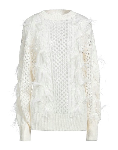 TWINSET Jumper Ivory 45% Acrylic, 27% Wool, 19% Alpaca wool, 9% Polyester, Ostrich feathers