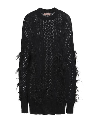 TWINSET Jumper Black 45% Acrylic, 27% Wool, 19% Alpaca wool, 9% Polyester, Ostrich feathers