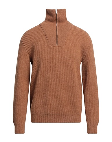 ROBERTO COLLINA Jumper with zip Camel 75% Merino Wool, 23% Nylon, 2% Elastane