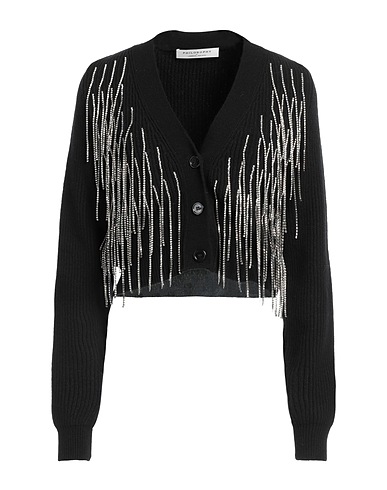 PHILOSOPHY di LORENZO SERAFINI Cardigan Black 100% Virgin Wool, Metal, Glass