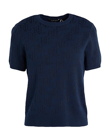 LAUREN RALPH LAUREN Jumper MONOGRAM JACQUARD SHORT-SLEEVE SWEATER
 Navy blue 60% Cotton, 40% Viscose
