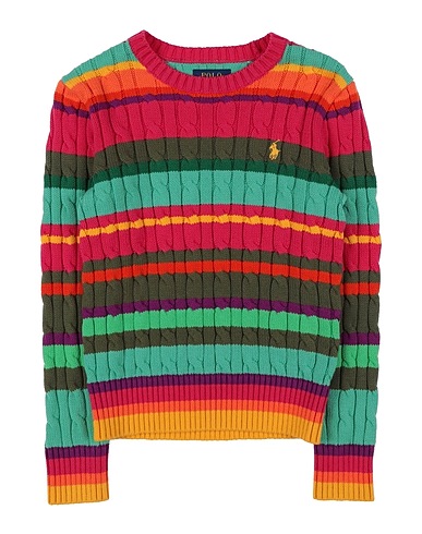 POLO RALPH LAUREN Jumper Striped Cable-Knit Cotton Sweater
 Fuchsia 100% Cotton
