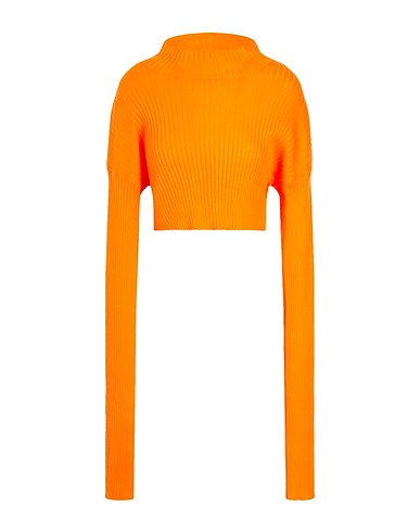8 by YOOX Turtleneck RIBBED KNIT CROPPED MOCK-NECK Orange 100% Organic cotton