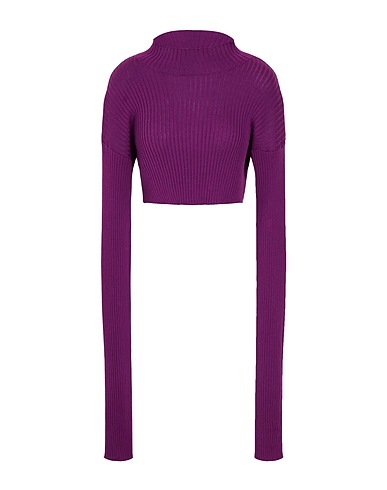 8 by YOOX Turtleneck RIBBED KNIT CROPPED MOCK-NECK Dark purple 100% Organic cotton