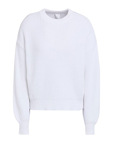 8 by YOOX Pullover KNIT RIBBED COTTON SWEATER
 Bianco 50% Cotone, 50% Cotone riciclato