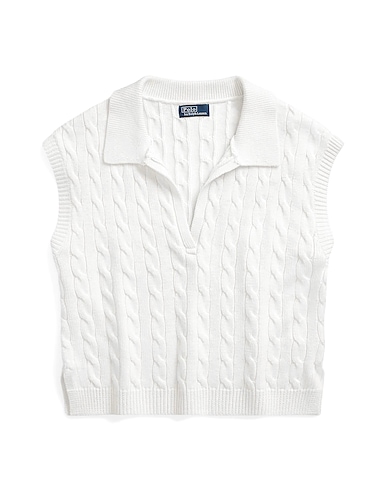 POLO RALPH LAUREN Pullover CROPPED CABLE SILK-BLEND POLO SWEATER
 Elfenbein 67% Wolle, 19% Maulbeerseide, 10% Kaschmir, 3% Andere Fasern, 1% Elastan