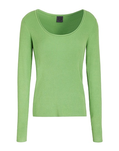 8 by YOOX Jumper RIBBED KNIT SLIM FIT SCOOP CREW-NECK Green 72% Viscose, 28% Polyamide