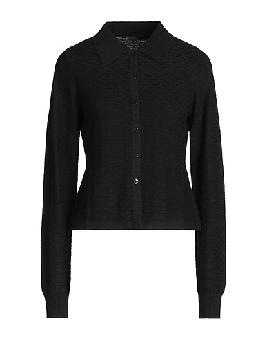 8 by YOOX カーディガン MERINO BLEND TEXTURED KNIT POLO
 ブラック リサイクルポリエステル 35% / レーヨン 35% / ウール 30%