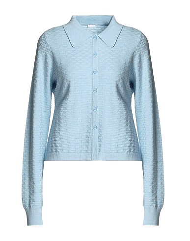 8 by YOOX Cardigan MERINO BLEND TEXTURED KNIT POLO
 Sky blue 35% Recycled polyester, 35% Viscose, 30% Merino Wool
