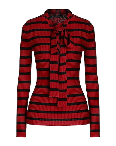 8 by YOOX Sweater MERINO BLEND STRIPED SWEATER WITH SCARF
 Red 35% Recycled polyester, 35% Viscose, 30% Merino Wool