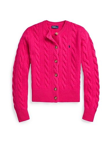 POLO RALPH LAUREN カーディガン CABLE-KNIT WOOL-CASHMERE CARDIGAN
 フューシャ ウール 80% / カシミヤ 20%