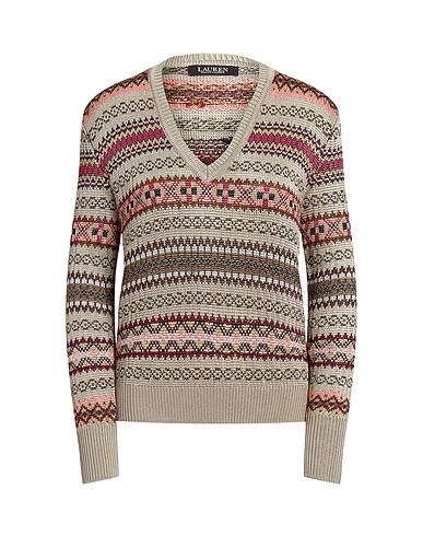 LAUREN RALPH LAUREN Sweater FAIR ISLE V-NECK SWEATER
 Sage green 100% Viscose