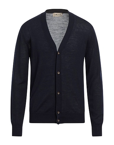 IRISH CRONE Strickjacke Marineblau 100% Merinowolle, Horn