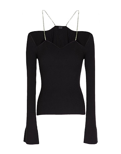 8 by YOOX Jumper SWEETHEART-NECK RIBBED KNIT TOP
 Black 72% Viscose, 28% Recycled polyamide