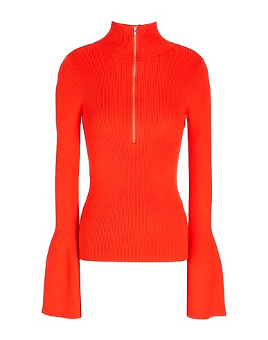 8 by YOOX Polo neck RIBBED HALF-ZIP KNIT SWEATER
 Tomato red 60% Viscose, 23% Recycled polyester, 15% Recycled polyamide, 2% Elastane