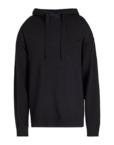 8 by YOOX Jumper WOOL BLEND POCKET KNIT HOODIE Black 70% Recycled wool, 25% Recycled polyamide, 5% Other Fibres