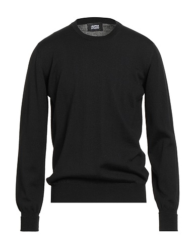 ALPHA STUDIO Jumper Black 100% Merino Wool, Chamois leather