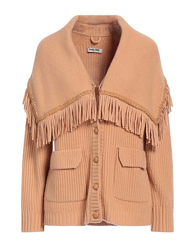 MAX & MOI Cardigan Cammello 70% Lana Merino, 30% Cachemire, Pelle di agnello