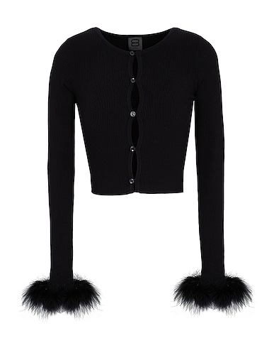 8 by YOOX Cardigan VISCOSE BLEND CROPPED CARDIGAN WITH FEATHERS
 Black 92% Viscose, 5% Polyamide, 3% Elastane, Feather