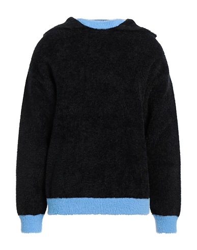8 by YOOX Jumper FUZZY CONTRAST COLOR KNIT HOODIE
 Black 67% Recycled polyamide, 33% Organic cotton