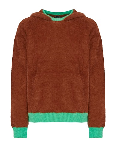 8 by YOOX Pullover FUZZY CONTRAST COLOR KNIT HOODIE
 Marron 67% Polyamide recyclé, 33% Coton biologique