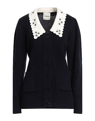 SANDRO Cardigan Midnight blue 100% Wool, Polyester, Viscose