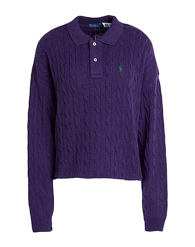 POLO RALPH LAUREN Pullover CABLE WOOL-CASHMERE POLO SHIRT
 Viola scuro 90% Lana, 10% Cachemire
