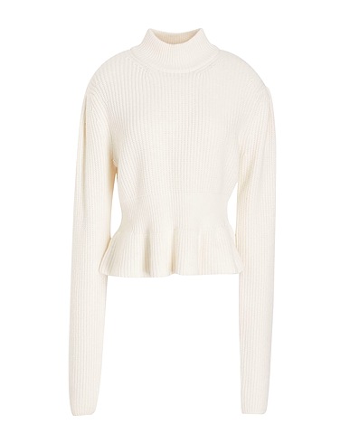 8 by YOOX Polo neck WOOL BLEND RIBBED CREWNECK JUMPER
 White 38% Viscose, 35% Recycled polyamide, 22% Merino Wool, 5% Alpaca wool
