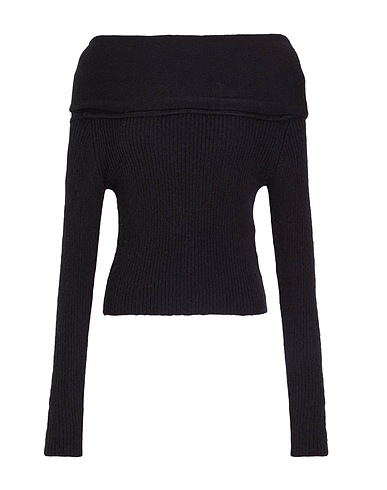 8 by YOOX Jumper WOOL BLEND COLD SHOULDER KNIT TOP
 Black 51% Recycled polyamide, 49% Wool