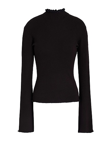 8 by YOOX Polo neck VISCOSE RIB BELL SLEEVE LETTUCE TRIM KNIT TOP
 Black 72% Viscose, 28% Recycled polyamide